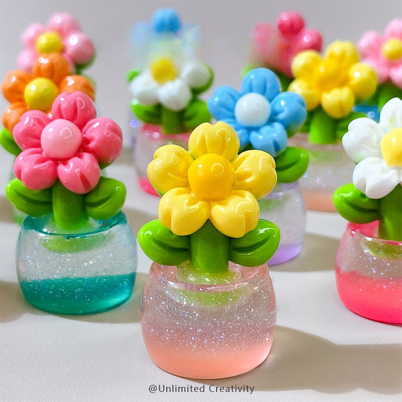 8 ชิ้น Shinny Luminous 3D กระถางดอกไม้เรซิ่น Charms สําหรับ DIY 17.4 * 29.5 มม. (7-291)