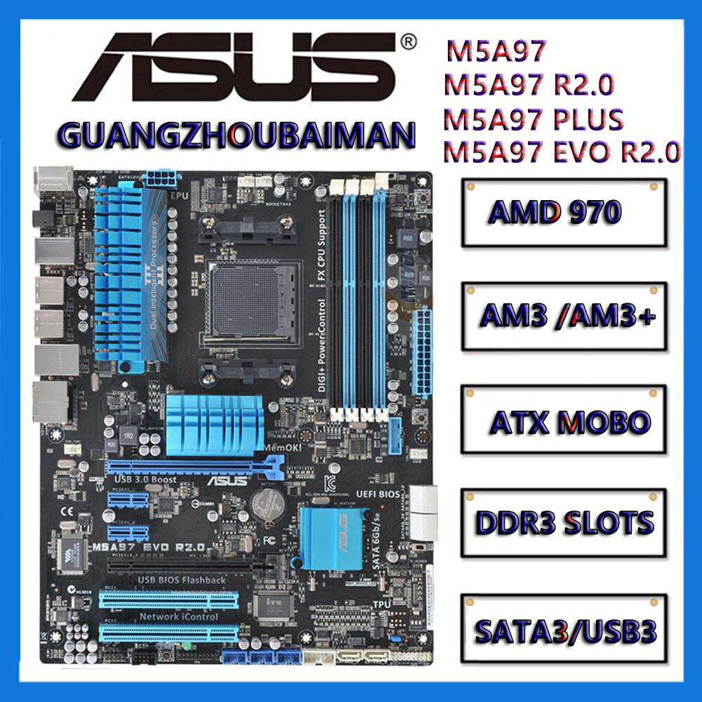 ASUS M5A97 PLUS/M5A97 R2.0 / M5A97 EVO R2.0 AMD 970 เมนบอร์ด DDR3 ATX จอแสดงผลเดียวบอร์ดขนาดใหญ่ AM3