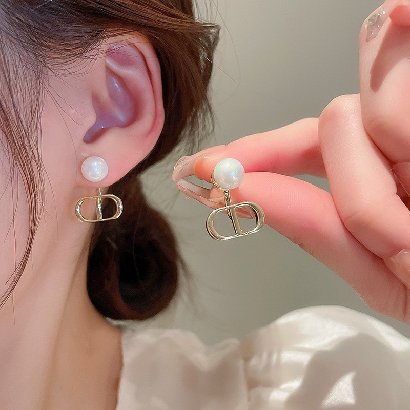 ต่างหูPEARL & DOUBLE D DESIGN สไตล์GOLD TONE สำหรับเครื่องประดับแฟชั่น