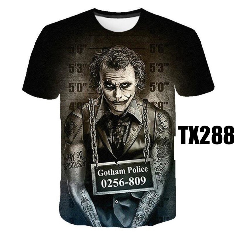 เสื้อยืดผู้ชาย 3D Joker แขนสั้นสนุกเสื้อยืดและเสื้อยืด Joker 3D พิมพ์เสื้อยืดผู้ชาย Joker Face