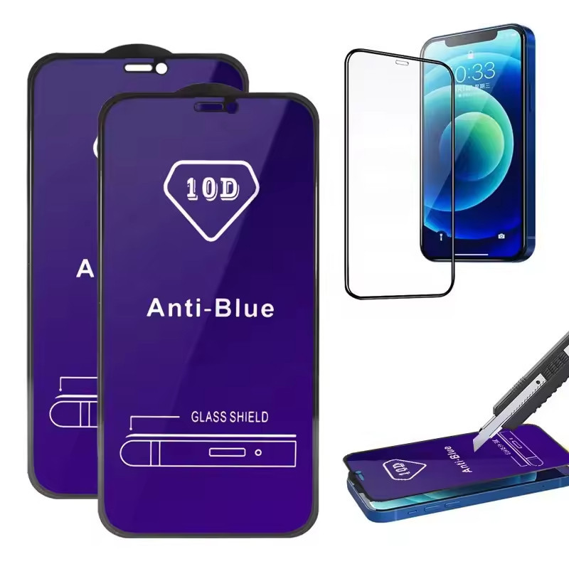 ฟิล์มกระจกนิรภัยป้องกันแสงสีฟ้า 10Dสำหรับ iPhone11 XR 6P 7P 8Plus15 14 13 12 ProMax 6 7 8 SE ฟิล์มนิรภัยป้องกันดวงตา