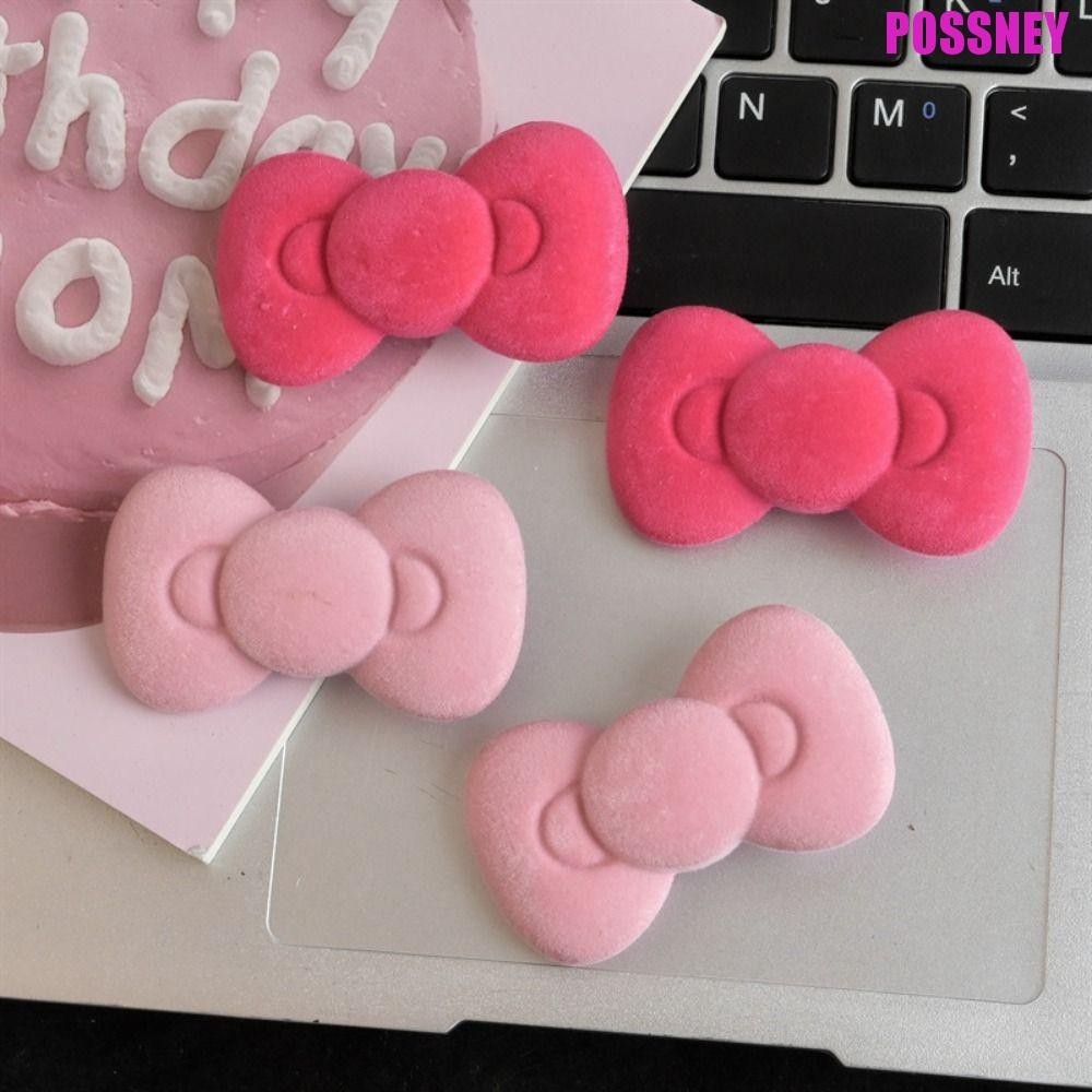 Possney กิ๊บติดผมกํามะหยี่, กิ๊บติดผมโบว์ Bowknot Flocking, Sweet Kitty Cat Hair Barrettes สไตล์เกาหลีคลิปด้านข้าง Travel
