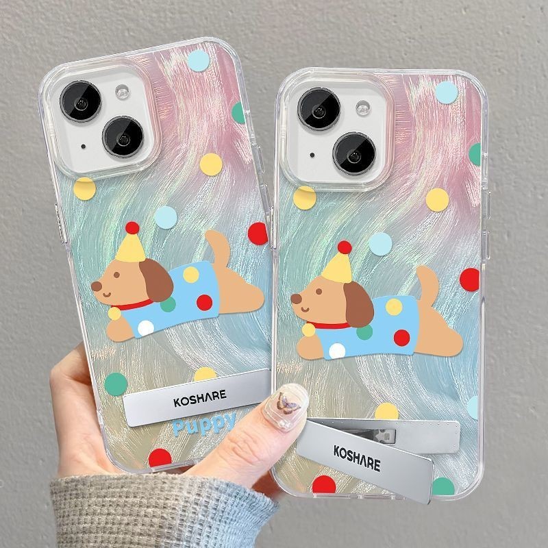 สวยและน่ารัก Smudge Polka Dot สุนัขโลหะ Glitzy เคส IPhone สําหรับ IPhone 14 15PLUS X/XSMAX XR 11 12MINI 13PROMAX 7/8 Plus โช้คอัพ