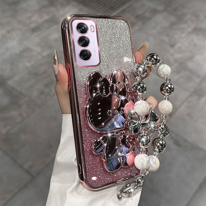 พร้อมสร้อยข้อมือใหม่ปลอก VIVO Y200 5G / V40Lite 5G 4G / Y19S 2024 พร้อมกระจกกระต่ายวงเล็บชุบฝาครอบโปร่งใส + กระดาษแวววาว VIVOV40lite เคสโทรศัพท์สําหรับ VIVOY19S