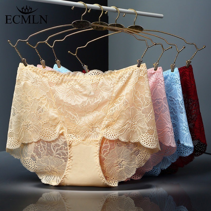 Ecmln ผู้หญิงสูงเอวเซ็กซี่ลูกไม้กางเกง Hollow Soft ชุดชั้นใน Breathable Plus ขนาดชุดชั้นในหญิง L-2XL