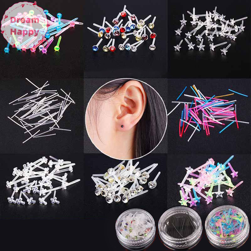 Dreamhappy 60 ชิ้น/200 ชิ้นที่มีสีสัน Anti-allergy ต่างหูสตั๊ดพลาสติก Anti-blocking Ear Sticks ชุด TH