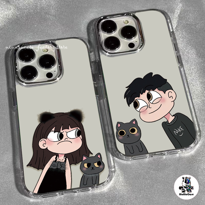 รูปแบบการ์ตูนคู่รัก For iPhone 11 13 12 14 15 Pro Max X XS 7 Plus เคส เคสไอโฟน11 13 รูปแบบโปร่งใส ซิลิโคนนุ่มกันกระแทก
