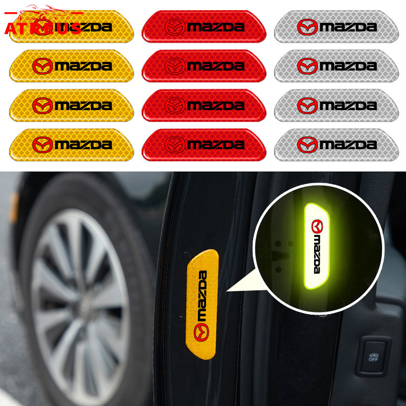 4 ชิ้น Mazda รถสติกเกอร์สะท้อนแสงรถสติกเกอร์ประตูความปลอดภัยคําเตือน Mark Anti Scratch สติกเกอร์ป้องกันสําหรับ Mazda 2 3 CX5 CX30 CX8 CX3 Mazda2 6 5 CX9 BT50