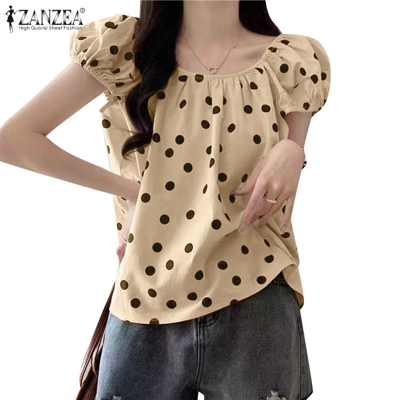 Zanzea เสื้อเบลาส์คอกลมแขนสั้นลําลองสไตล์เกาหลีสําหรับผู้หญิง