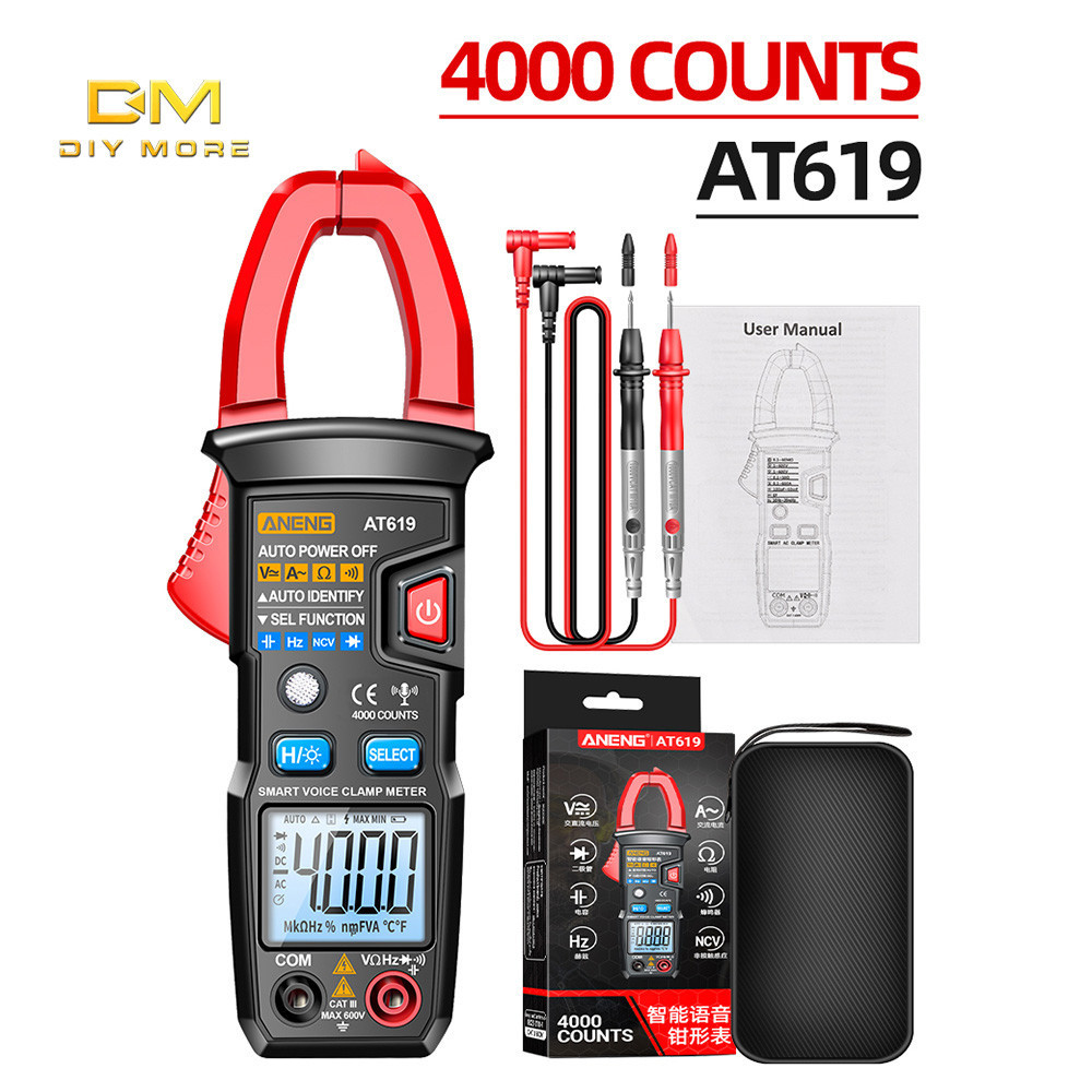 Diymore ANENG AT619 แคลมป์มิเตอร์พร้อมเครื่องทดสอบมัลติมิเตอร์ออกอากาศด้วยเสียงวัดไดโอดความต้านทานแรงดันไฟฟ้ากระแส AC/DC