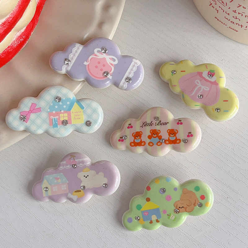 น่ารักการ์ตูนหมีน้อย Cloud Hairpin เกาหลีอเนกประสงค์หวานด้านข้าง Hairpins หลากสีเด็ก Bangs Hairpins อุปกรณ์เสริมผม