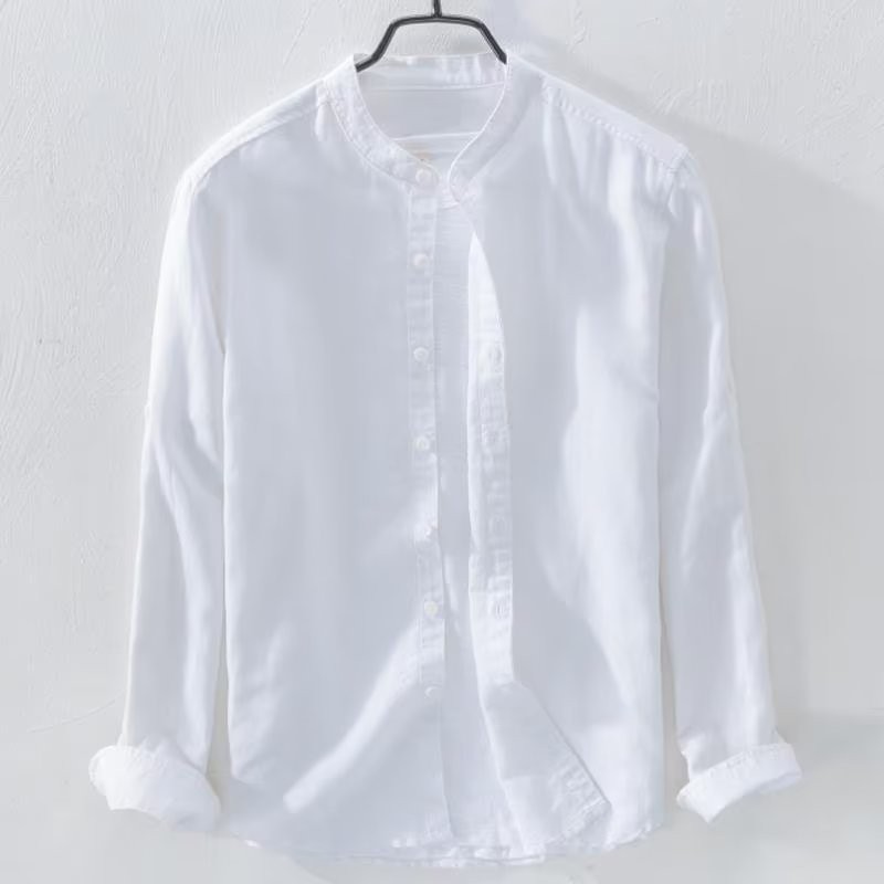 เสื้อเชิ้ตผ้าฝ้ายลินินคอตั้งสําหรับผู้ชายลําลองแขนยาวหลวมและบางระบายอากาศเสื้อเชิ้ตผ้าลินินเยาวชนสําหรับผู้ชาย