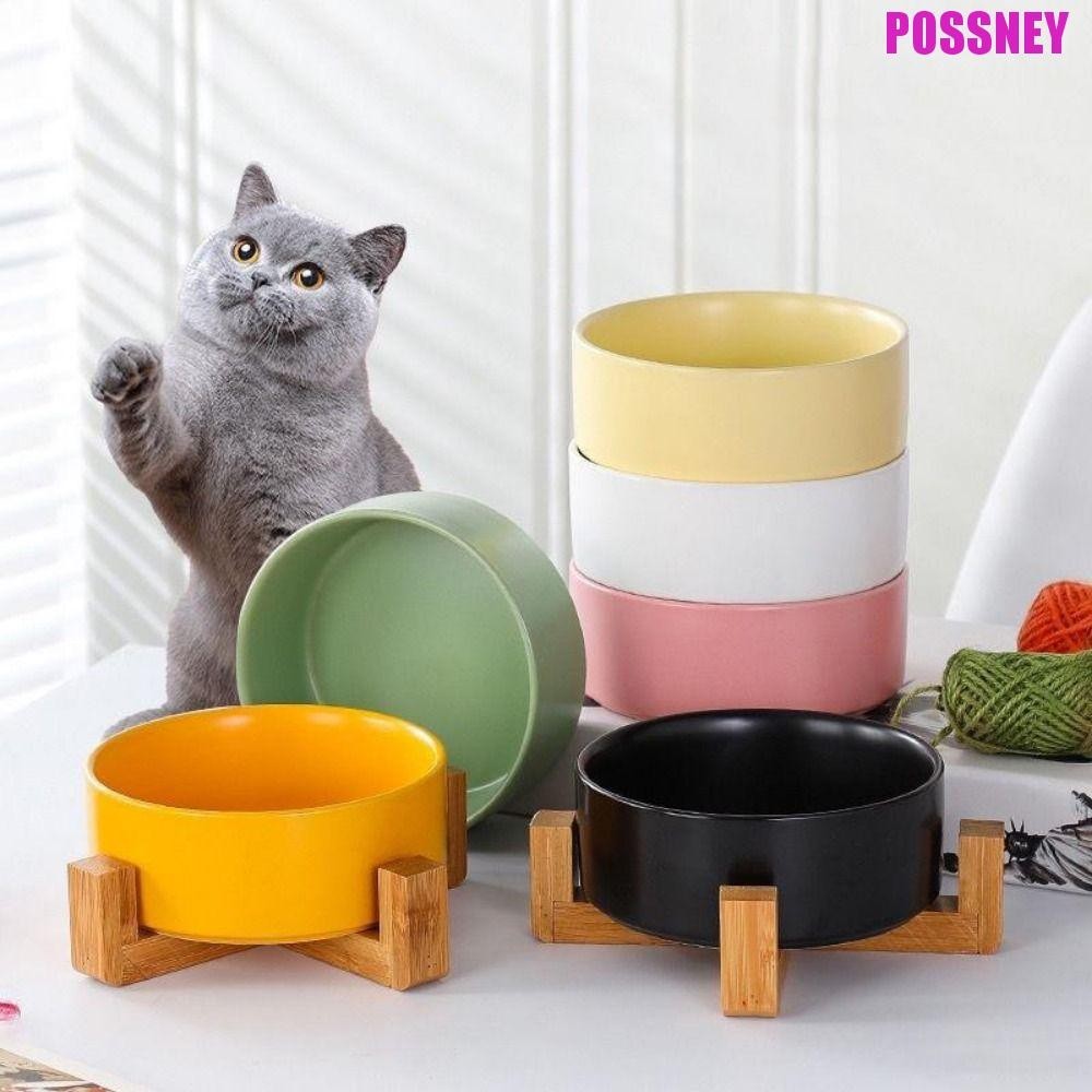 Possney ชามอาหารแมว, Anti-Rollover Anti-slip Pet Feeding Bowl, Cat Food Plate Candy Color เมลามีนรอบ