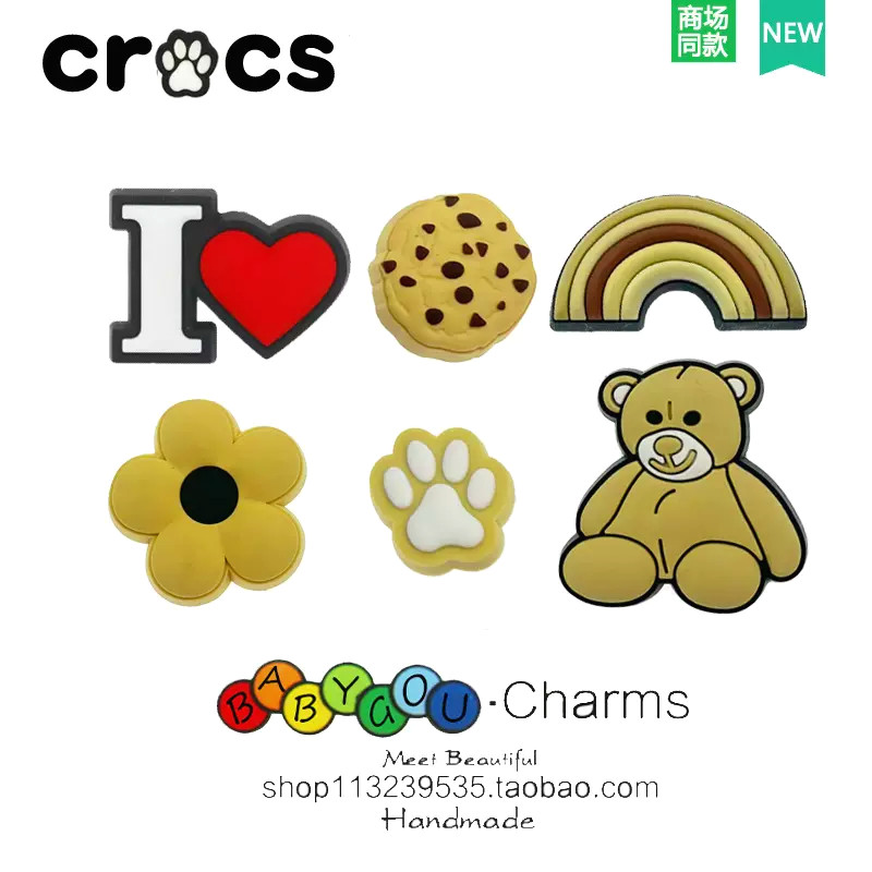 Crocs Jibbitz Charms รองเท้าหัวเข็มขัดรูอุปกรณ์เสริมรองเท้า DIY ตกแต่งหัวเข็มขัดเหมาะสําหรับของขวัญเด็กหมีสีเหลือง Series