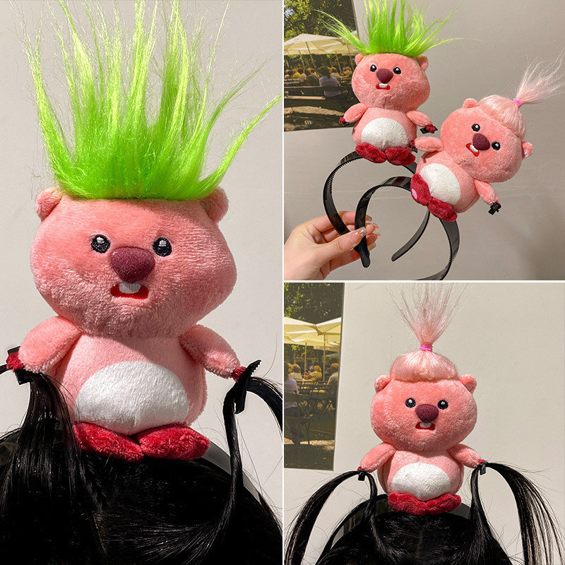Loopy little beaver ยางรัดผมตลกตุ๊กตาน่ารักดึงผม face headwear