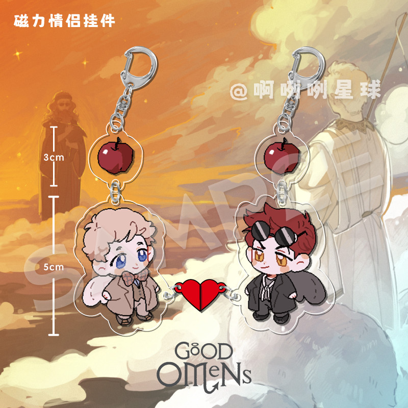 Good Omens พวงกุญแจอะคริลิคคนรัก Aziraphale Crowley ผู้หญิงจี้ผู้ชายส่วนบุคคลกระเป๋ากุญแจรถแหวนเครื่องประดับของขวัญ