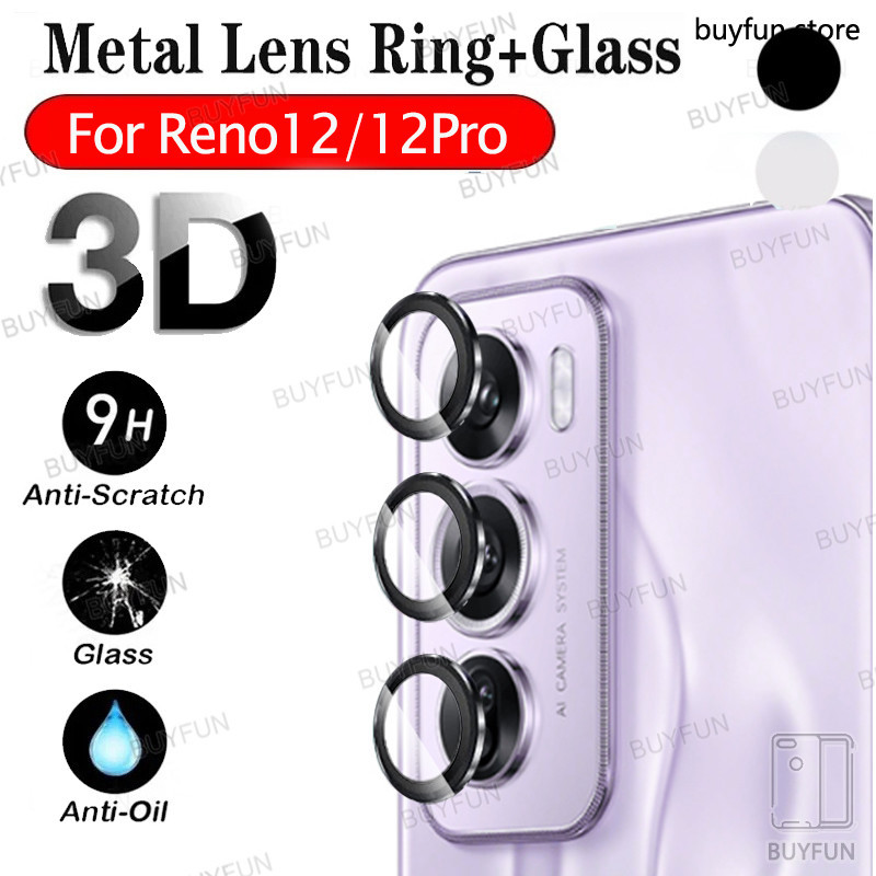 1SET Camera Lens Protective Cap 9D Curved Lens Matel Bumper Lens Ring + Glass Cover For Oppo Reno 12 Pro 5G CPH2629 6.7" Reno12 CPH2625