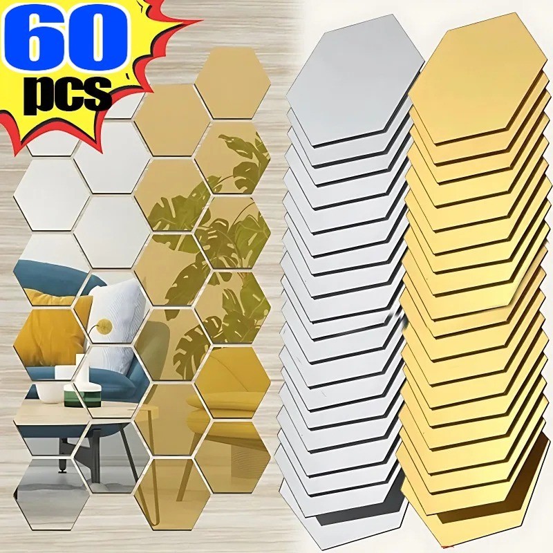 XS/S กระจกศิลปะ DIY ตกแต่งบ้าน / สติ๊กเกอร์ติดผนัง 3 มิติแบบมีกาวในตัว / กระจกอะคริลิกรังผึ้งสำหรับตกแต่ง