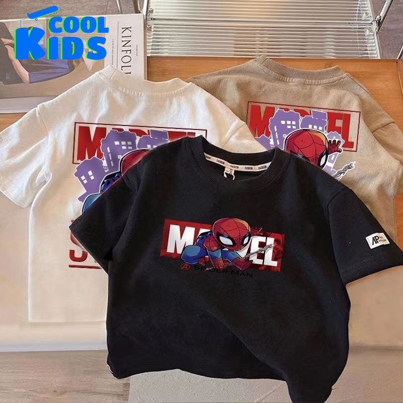 Boy Tshirt (10-37kg) ผ้าฝ้าย 100% พิมพ์เสื้อยืดแขนสั้นแฟชั่นเกาหลีบางฤดูร้อน Boy Top