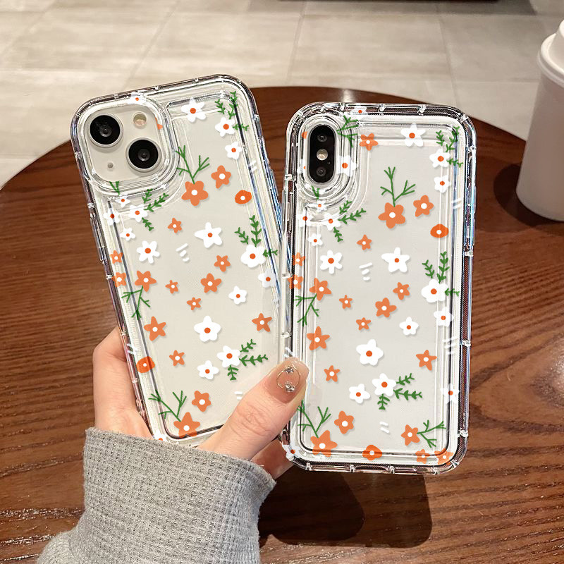 Flowers Case For iPhone 17 13 11 16 14 15 12 Pro Max X XR XS 6 7 Plus 16Pro เคสนิ่มใสถุงลมนิรภัยกันกระแทกการ์ตูนน่ารัก