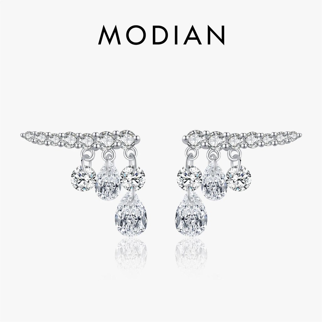 Modian 925 เงินสเตอร์ลิงประกายเรขาคณิต Water Drop CZ ต่างหูสตั๊ดสําหรับผู้หญิงหมั้นเครื่องประดับของข