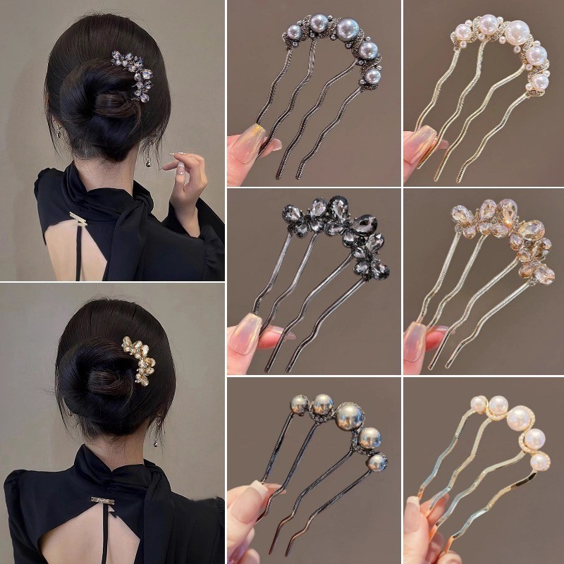 4ฟันกิ๊บรูปตัวยูแฟชั่นเกาหลีใหม่ประณีต พลอยเทียม โลหะแต่งตัวกิ๊บติดผมหวีผมเครื่องประดับผม