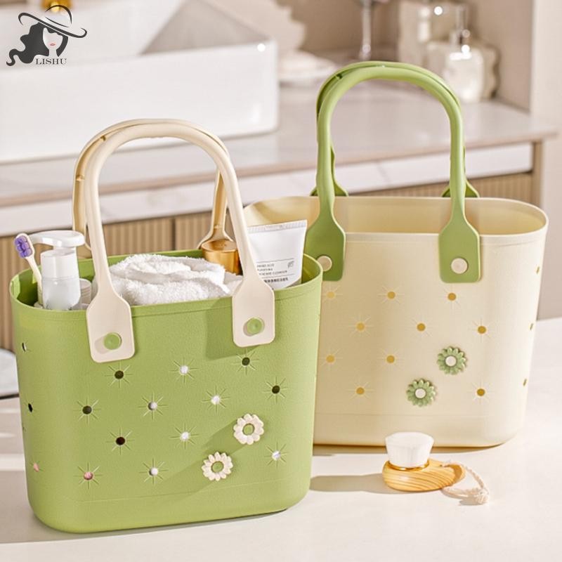 Lishu Simple Storage ตะกร้าห้องน้ําในครัวเรือนแบบพกพา Hollow ท่อระบายน้ําตะกร้าเก็บนักเรียนหอพักตะกร้าอาบน้ํา th - รูปที่ 2