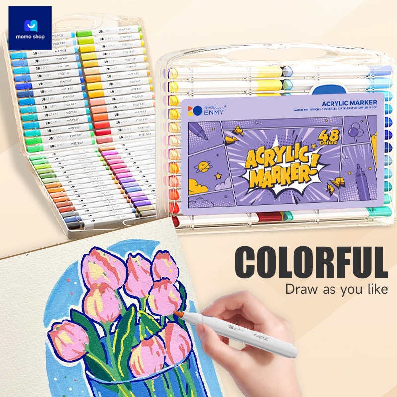 【Ohayo ของแท้】เครื่องหมาย ปากกาอะคริลิค 12/24/36/48สี Acrylicmarker penสามารถเขียนบนแก้ว พลาสติก ปาก