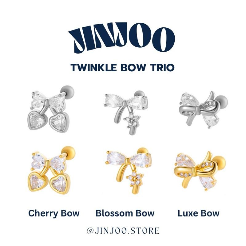 Jinjoo จิวต่างหู Twinkle bow trio โบว์ 3 แบบ 3สไตล์ ก้านหนา 0.8 mm.(สแตนเลส316)