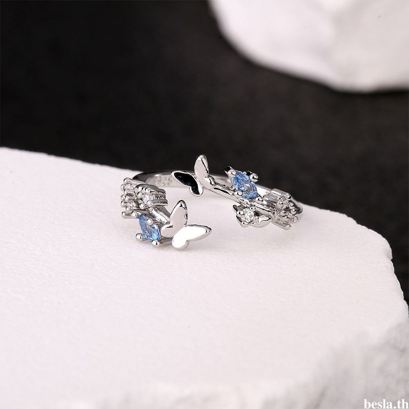 besla.thButterfly Blue Diamond Ring High end Light Luxury Fashion Opening Ring ของขวัญคู่รัก