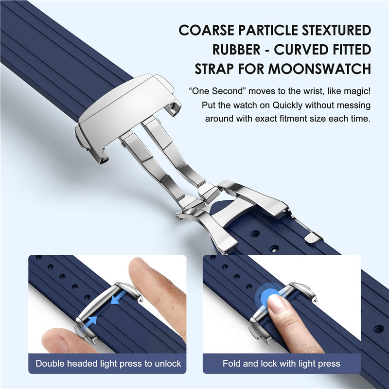 สายยางปลายโค้งสําหรับ Swatch X Omega joint MoonSwatch 20 มม.กีฬานาฬิกาซิลิโคนผู้ชายผู้หญิงกันน้ําสร้อยข้อมือหัวเข็มขัดพับ