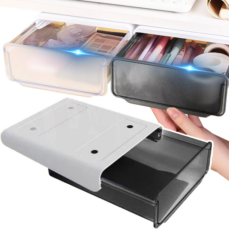Self-adhesive Under-Desk กล่องเก็บของลิ้นชักที่มองไม่เห็น - ความจุขนาดใหญ่ Pull Out Organizer - สําหรับเครื่องเขียน, เครื่องมือแต่งหน้า