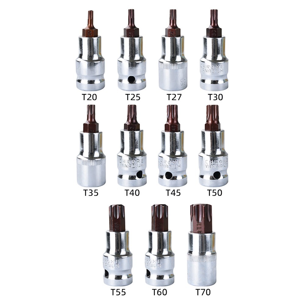 [LALA] ที่ยอดเยี่ยม 1 ชิ้น T20-T70 Torx หัวไขควงบิต Torx Bit ซ็อกเก็ต 1/2 นิ้วประแจ