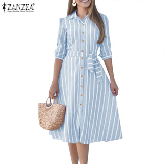 Zanzea ชุดเดรส Midi A-Line ลําลองสตรีวินเทจ