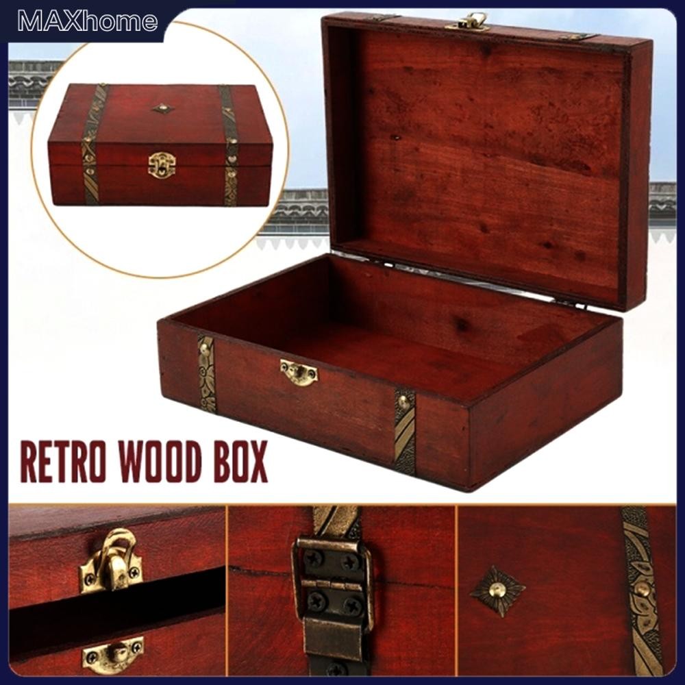 กล่องไม้ 23 x 16 x 7.5 ซม. กล่องเก็บไม้ธรรมชาติ Home Storage Retro ไม้ Keepsake กล่อง SHOPTKC6415