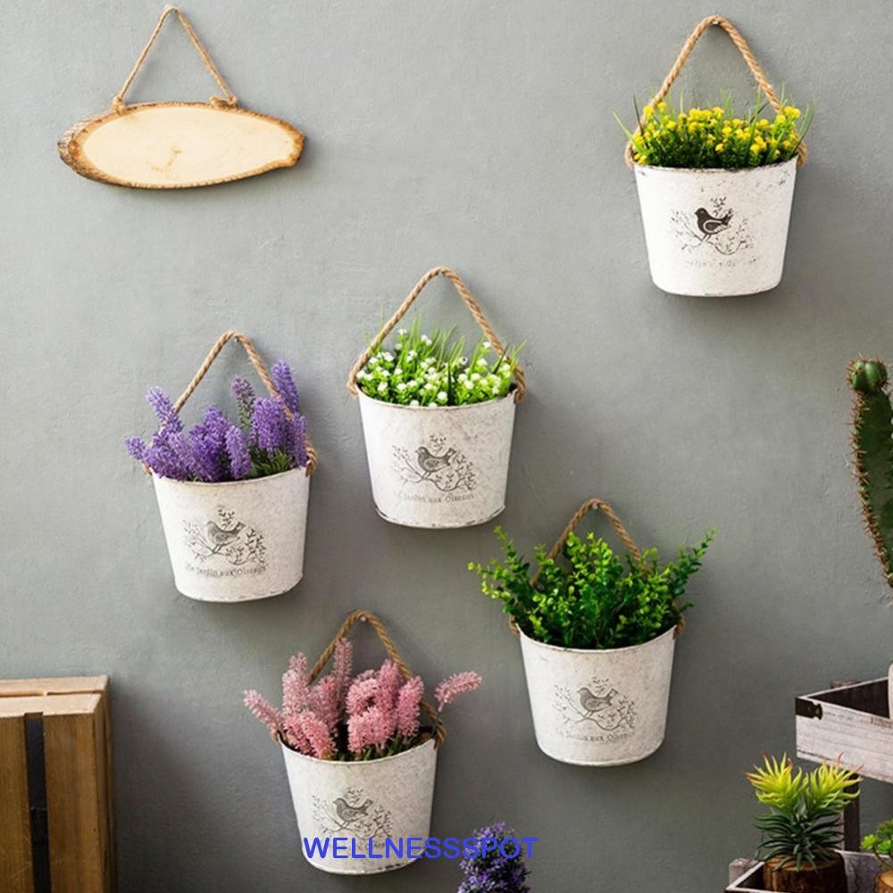 Wellnessspot กระถางดอกไม้ตกแต่งสไตล์ฝรั่งเศสสําหรับสวนระเบียงติดผนังเหล็กตะกร้าดอกไม้วินเทจ