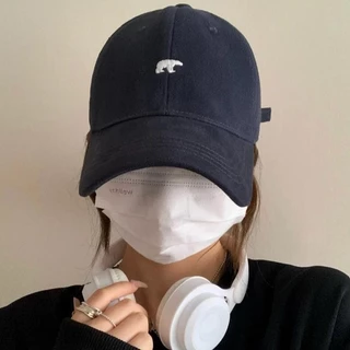 Halo studio พร้อมส่ง🔥หมวกเบสบอลสไตล์เกาหลีสตรี การเย็บปักถักร้อยหมีขั้วโลก bear cap