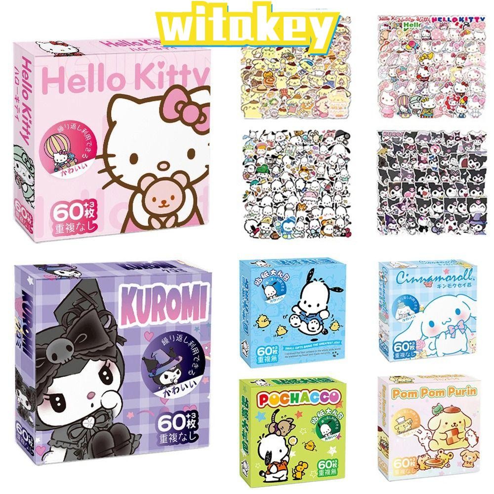 Witakey 60 ชิ้น/กล่อง Melody Kuromi สติกเกอร์, Cinnamoroll Pochacco กันน้ําการ์ตูนสติกเกอร์, Ins Party ตกแต่ง Kitty Kuromi ไดอารี่กระเป๋าเดินทางสติกเกอร์โทรศัพท์