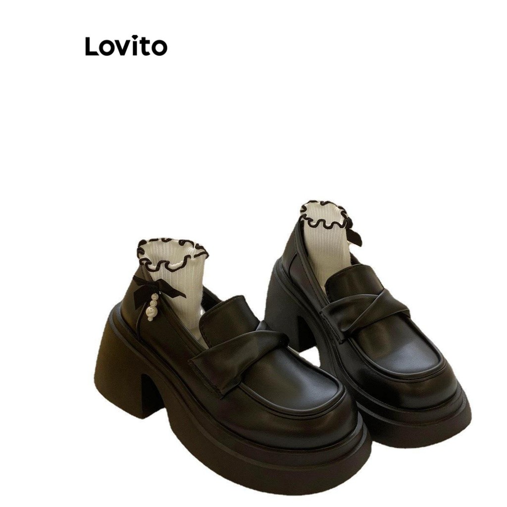 Lovito รองเท้าโบ๊ทผู้หญิง พื้นรองเท้าหนา สีพื้น น่ารัก LFA20366