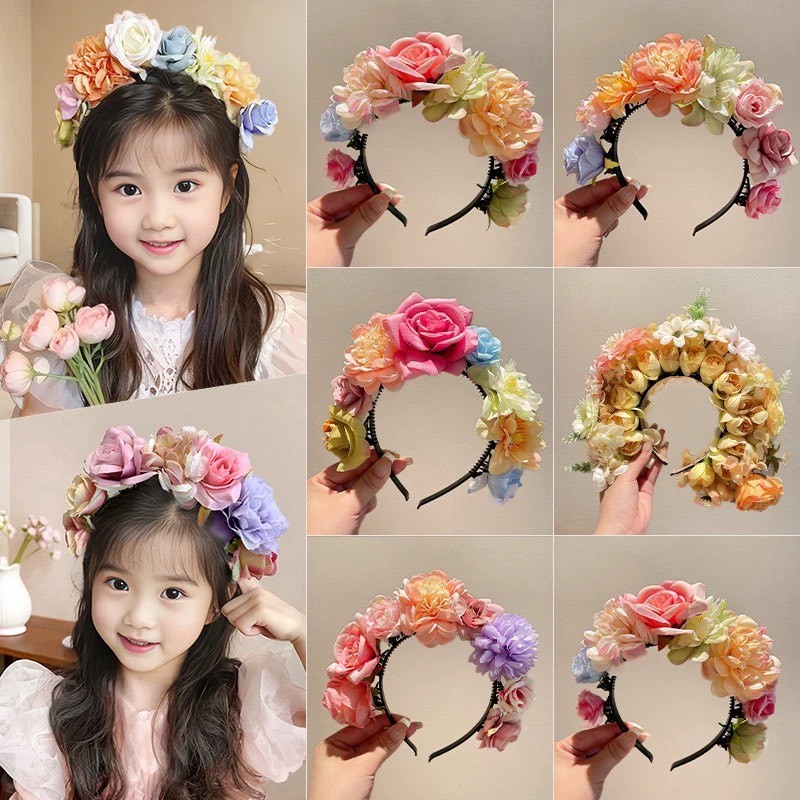 (พร้อมส่งในไทย) ที่คาดผมดอกไม้สีสันสดใส ที่คาดผมแฟนซี