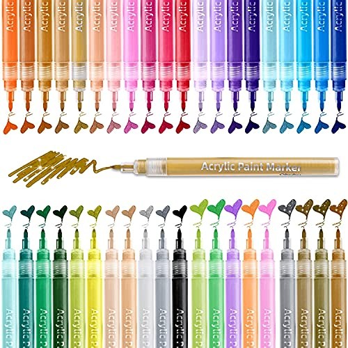 Ohuhu Marker Pen 40 Color Set, Acrylic Pen, Fine Tip, Water-Based Marker, Color Pen, Highlighter, 4 