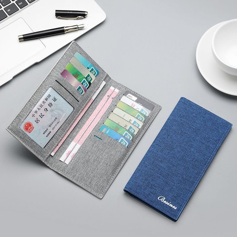 Canvas Wallet Men Style Student Ultra-Thin Multi-Card Slot Long Coin Purse#现货帆布钱包男款学生超薄多卡位长款零钱包