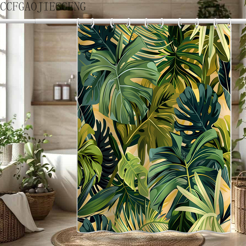 แนะนำ ผ้าม่าน ผ้าม่านกั้นใบไม้ Monstera แบบแขวน ผ้าม่านอาบน้ำ กันน้ำ กันเชื้อรา หนา ชุดผ้าม่านห้องน้ำ ไม่ต้องเจาะ ราคาพิเศษ มีเก็บเงินปลายทาง