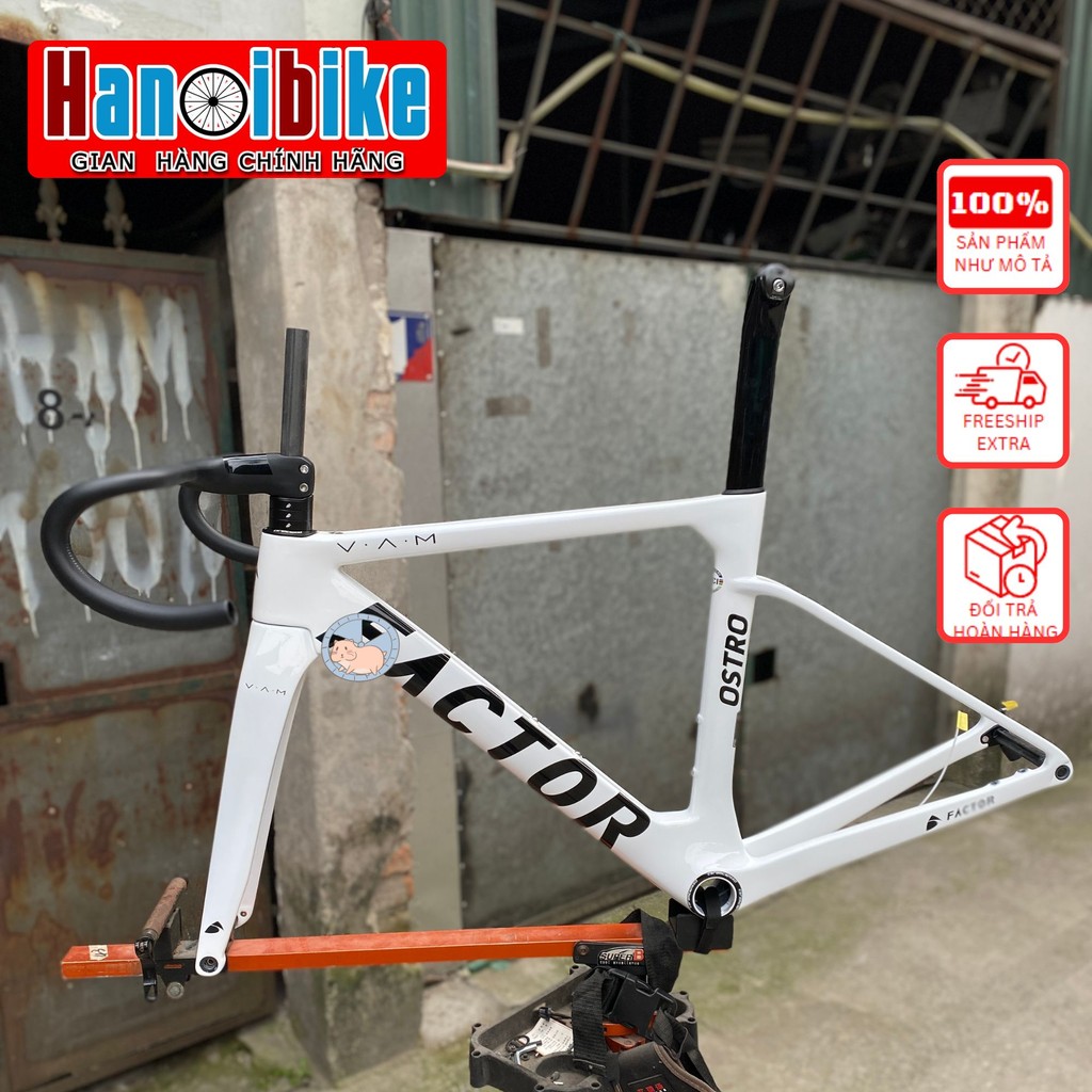 🌈🌟 FACTOR OSTRO VAC Carbon Road Bicycle Frame รหัส F13 ดิสเบรค (F1) - สีขาวพร้อมตัวอักษรสีดํา - 49