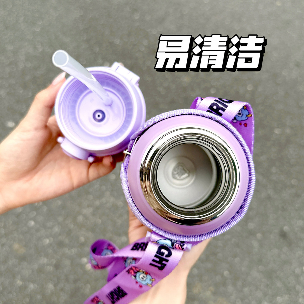 New! กระติกเก็บความเย็น2in1 หลอดดูดและชุดฝาเทและแก้วสำหรับเด็ก กระติกน้ำเด็ก นักเรียน ความจุ500ml - รูปที่ 4