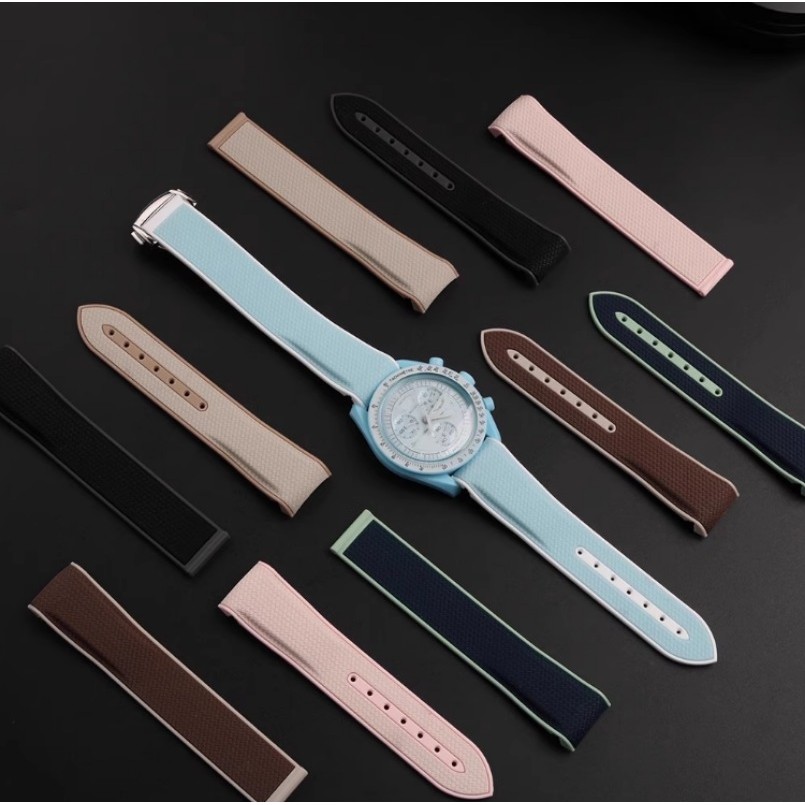 สายรัดปลายโค้ง 20 มม. สําหรับ Omega X Swatch Joint MoonSwatch สําหรับ Snoopy กีฬายางซิลิโคนพับหัวเข็มขัดนาฬิกาสําหรับ Seamaster 300