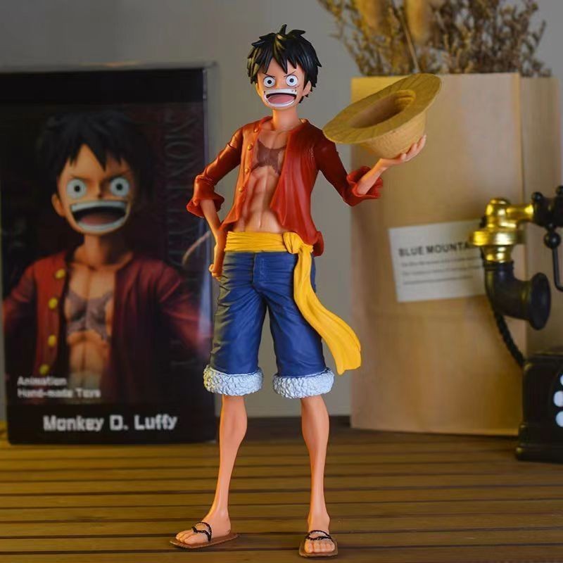 One Piece Figure Meat-Eating Luffy Star Eyes Straw Hat Smiling Luffy Ornament Car Model Anime Birthd