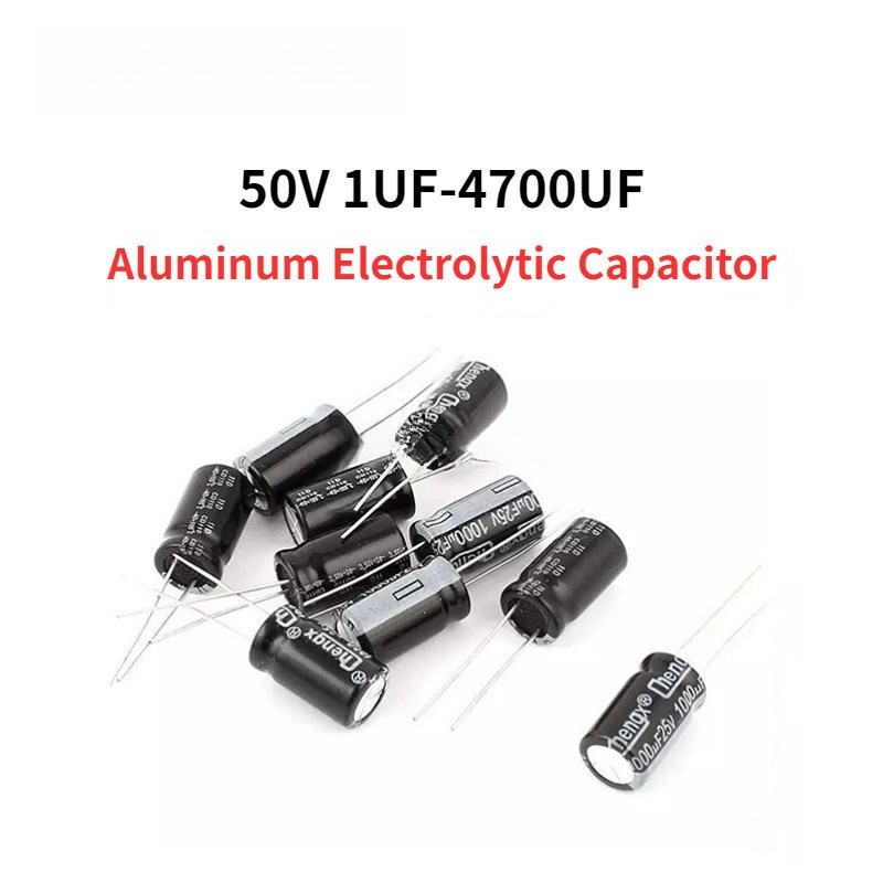 50 ชิ้นอลูมิเนียม Electrolytic Capacitor 50V 1uF-4700uF 1uF 10uF 22uF 47uF 100UF 220UF 330UF 470UF 6
