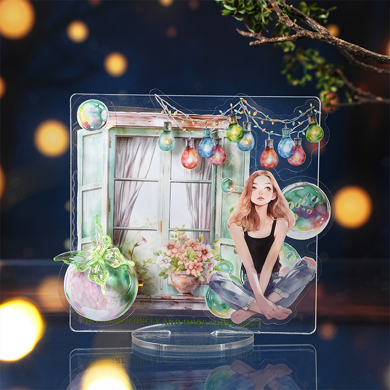 กระดาษสติ๊กเกอร์ PET 16 ชิ้น/ถุง กระถางดอกไม้ ดอกไม้ หน้าต่าง รูปดาว รูปแบบแสง สติ๊กเกอร์ตกแต่งสมุดมือ DIY สร้างสรรค์ การ์ดอวยพร ถ้วย ของขวัญ ปฏิทิน แผ่นบันทึก ตกแต่ง