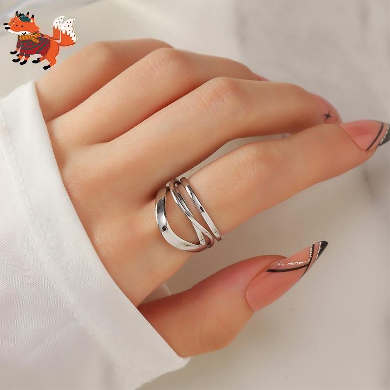 Gold Plated Sterling Silver Multi-Layer Geometric Lines Adjustable Ring JP50324